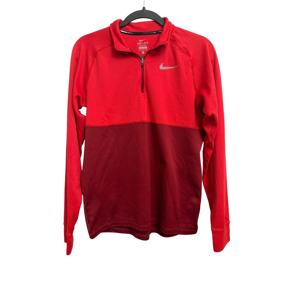 Nike Womens Medium Dri-fit Quarter Zip Pullover Red Colorblock Running Top